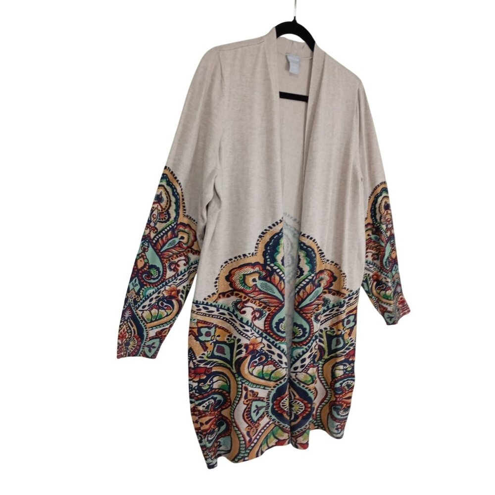 Chicos Cardigan Multicolor Open Front Paisley Print Lightweight Sz 2 (US 12-14) - Picture 7 of 9